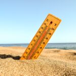 Closeup Shot Thermometer Beach Sand
